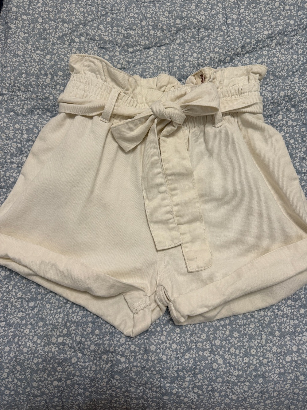 High-Rise Paperbag Waist Cream Women’s Shorts with Tie